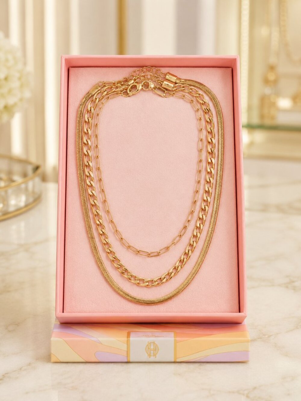 House of Harlow 1960 Gold Chain Necklace Set 3-Piece Magnetic Clasp NWT